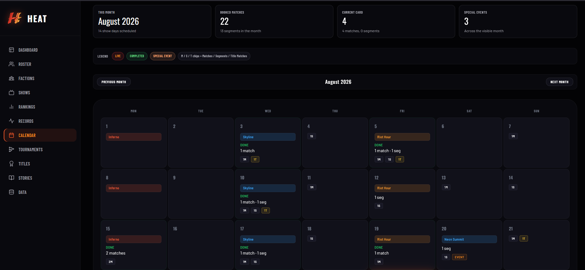 Heat calendar screenshot